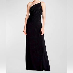 Halston Black One Shoulder Evening Dress with Crystals. NWT SZ 12